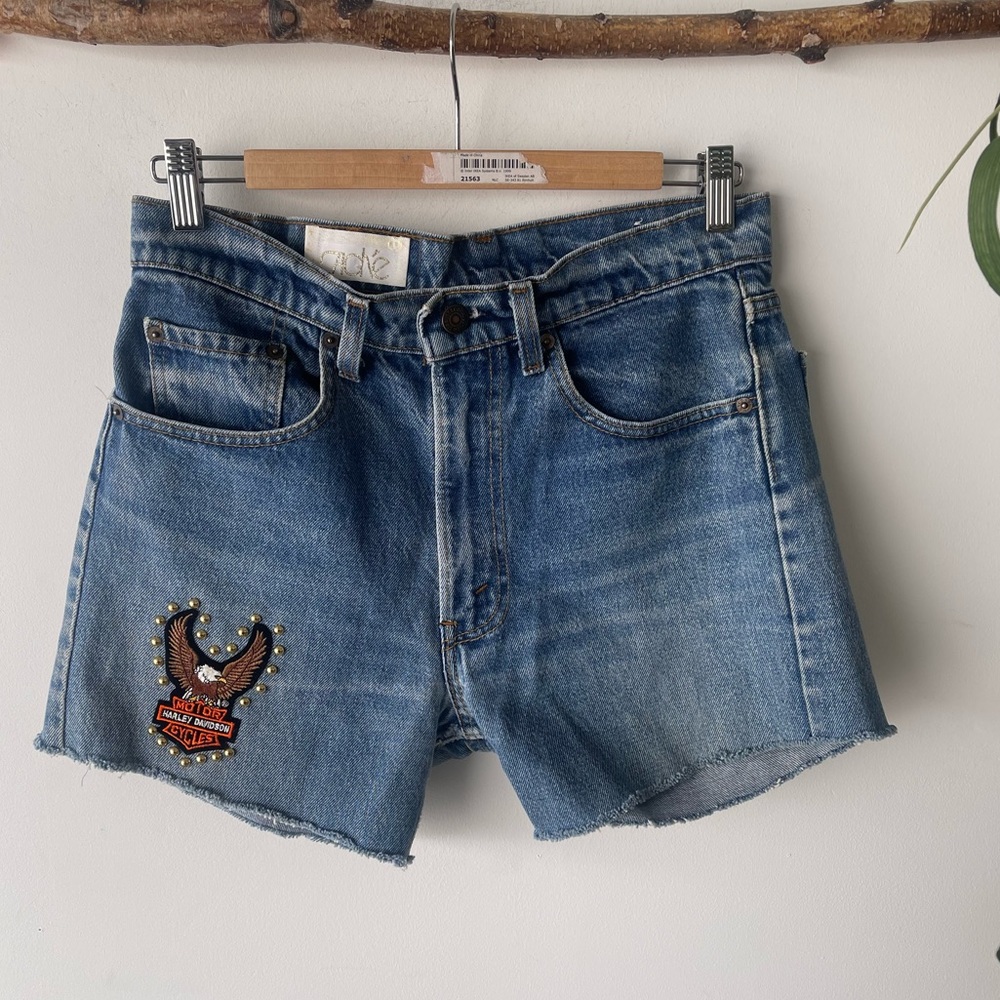 Reworked Cache Shorts Womens SM Denim Jean Cutoff Patch Summer Retro Streetwear